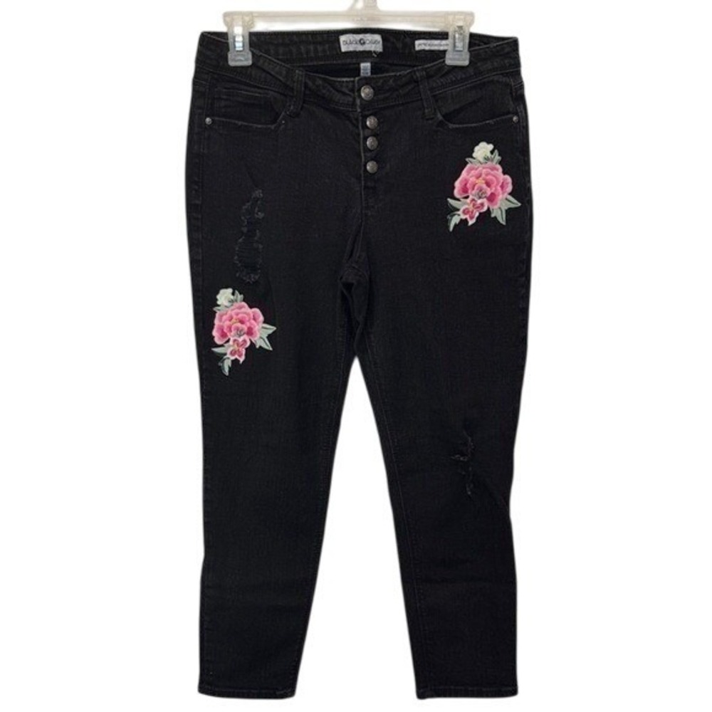 Black Daisy Jamie Relaxed Skinny Black Floral‎ Patches Jeans 11/30
